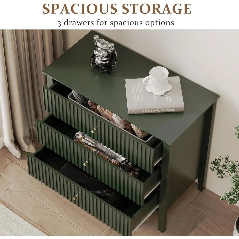 Fluted 3-Drawer 32" Nightstand, Room Chest, TV Stand