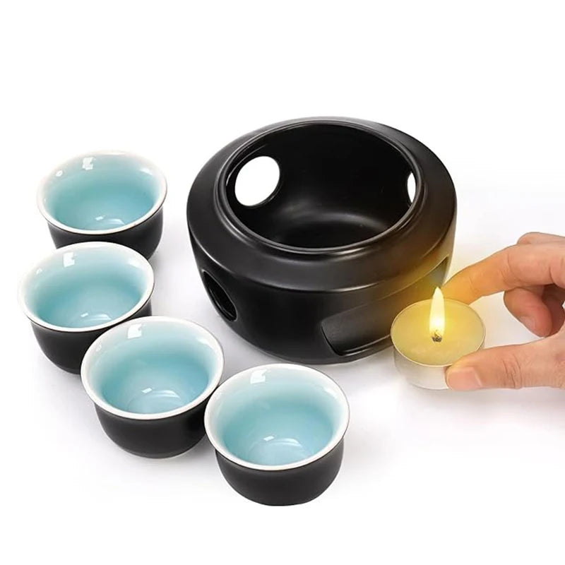 Japanese Sake Pot, Warmer, Cups, Ceramic 7pcs Set