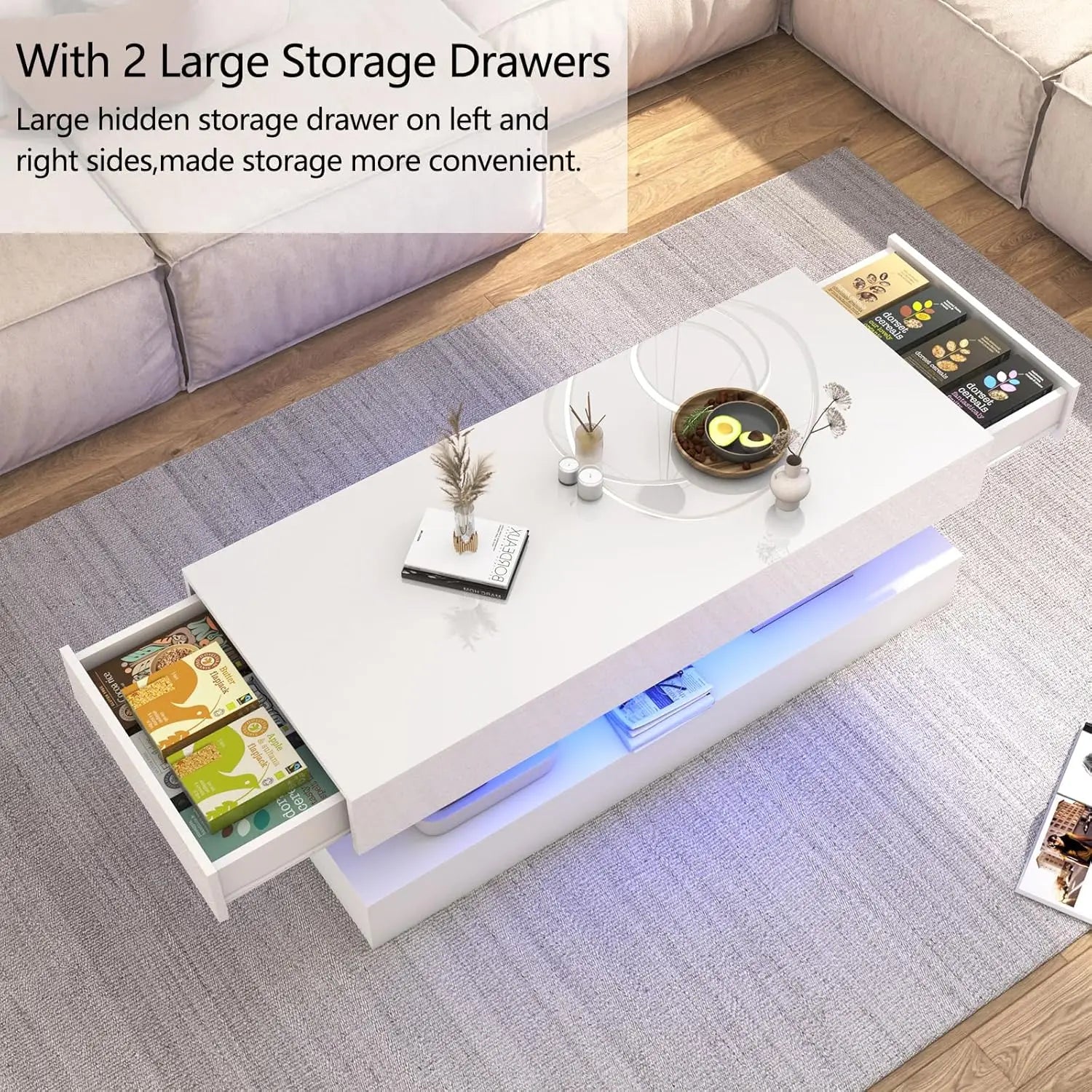 LED Coffee Table, Double-Layer Design, 2 Colors, 2 Sizes