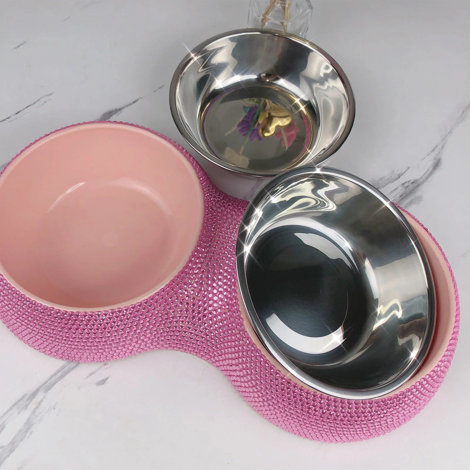 Rhinestone Bling Stainless Steel Pet Bowl