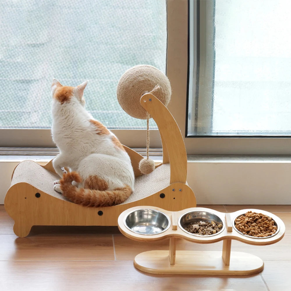 Cat 3 Bowl Raised Wooden Tilt Stand