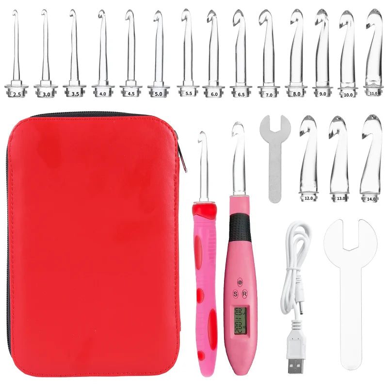 17pcs Crochet Hook Set, LED Counter, Case