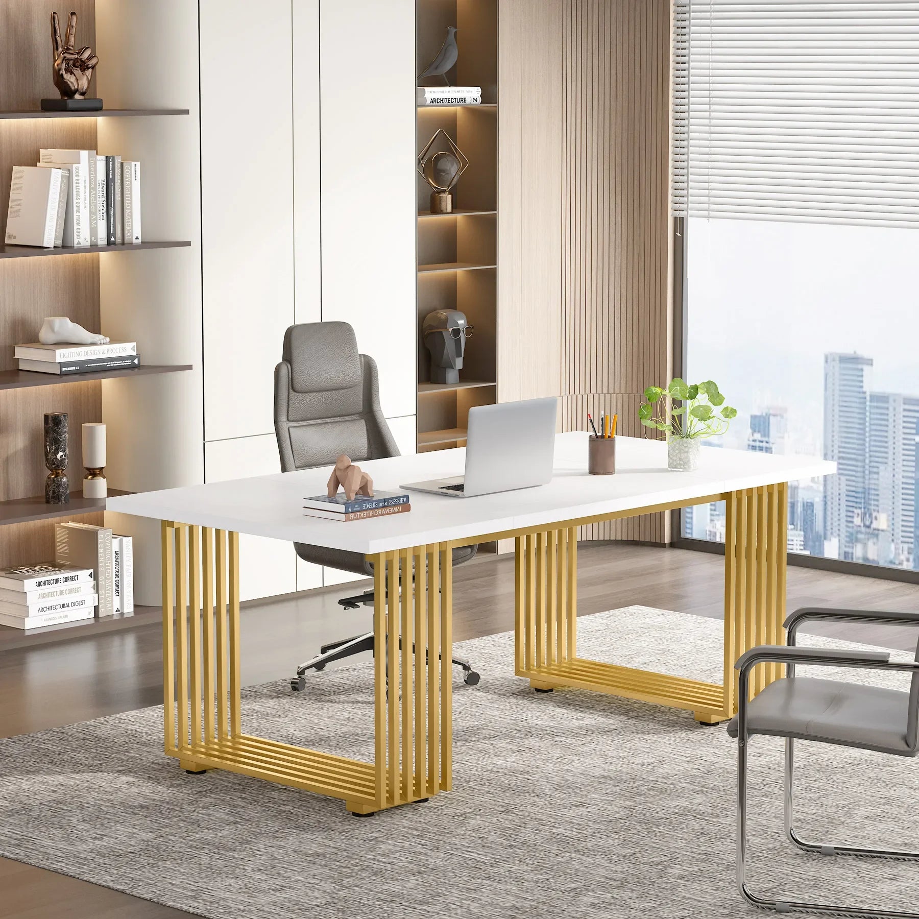 Modern Office Desk with Gold Metal Legs