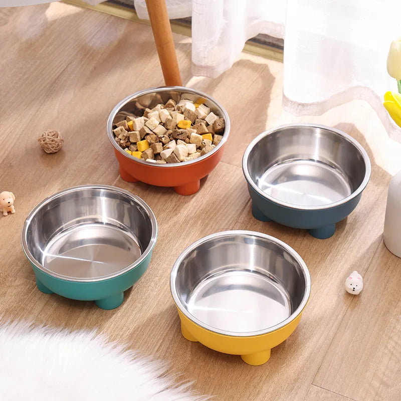 Colored Four-Legged Pet Bowl, Stainless Steel