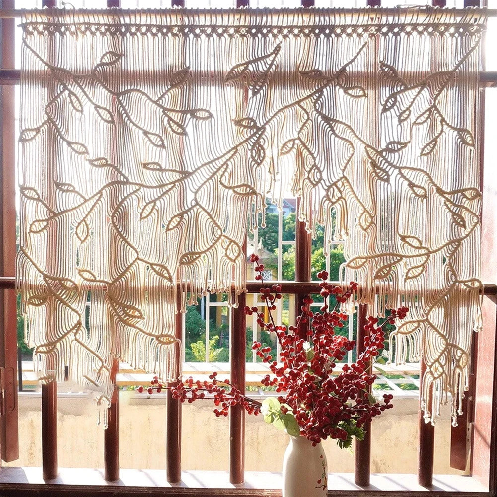 Handmade Macrame Leaf Pattern Window Tapestry