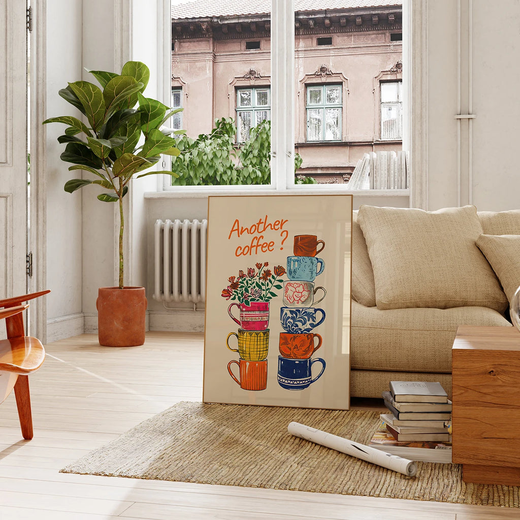 Funny Coffee Cups Floral Wall Art Prints