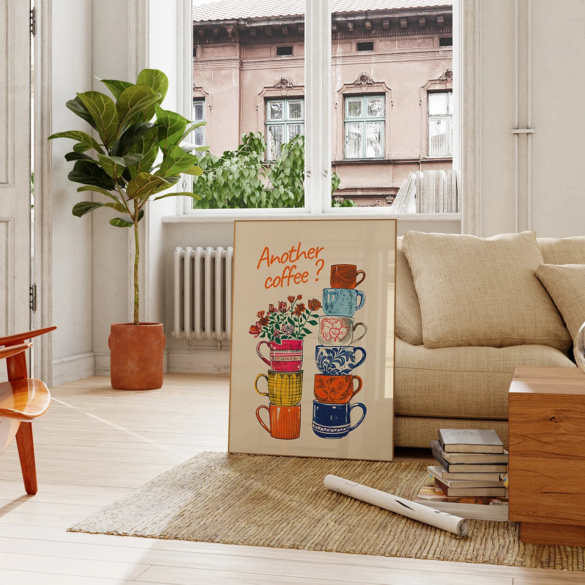 Funny Coffee Cups Floral Wall Art Prints