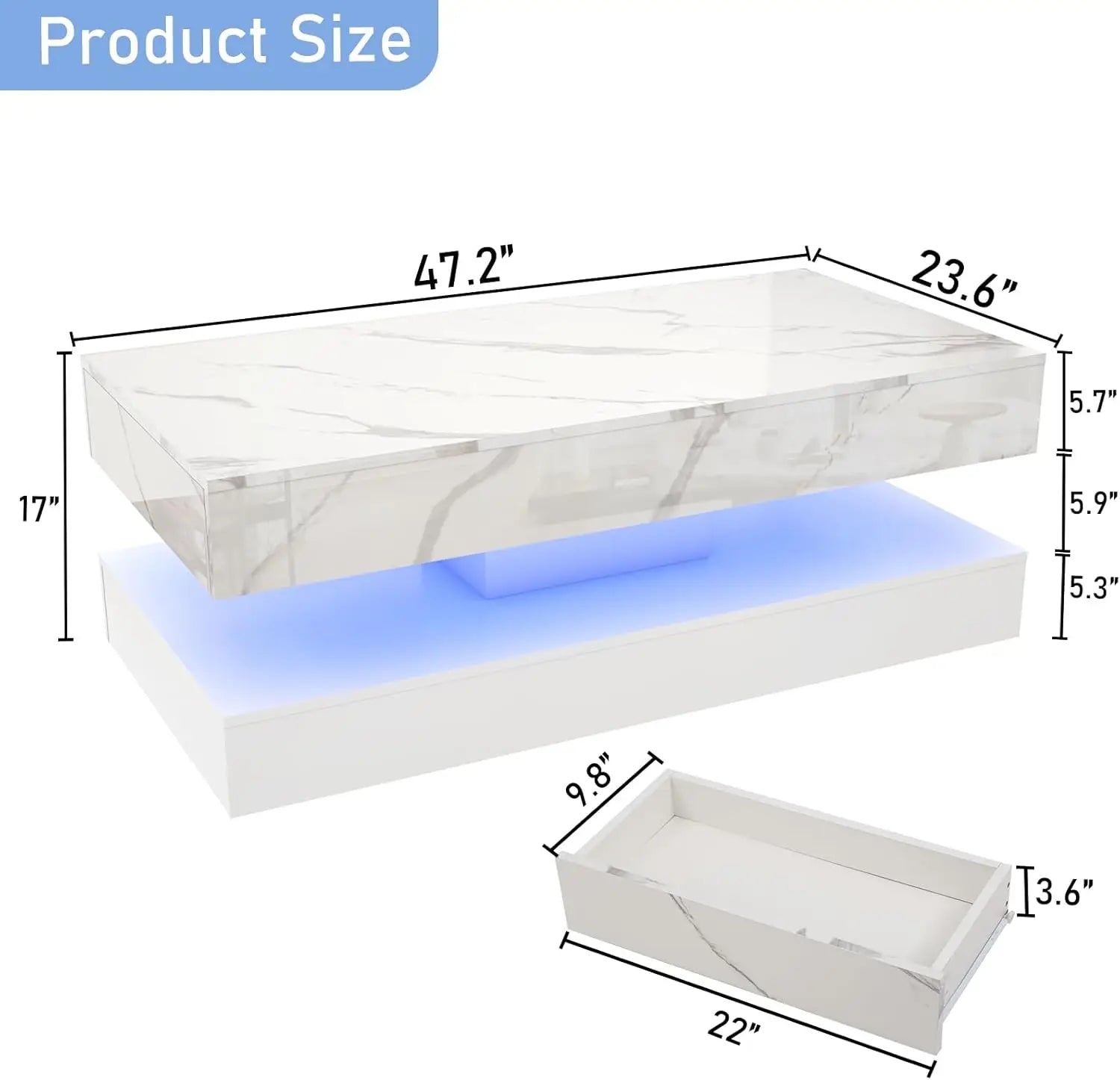 LED Coffee Table, Double-Layer Design, 2 Colors, 2 Sizes