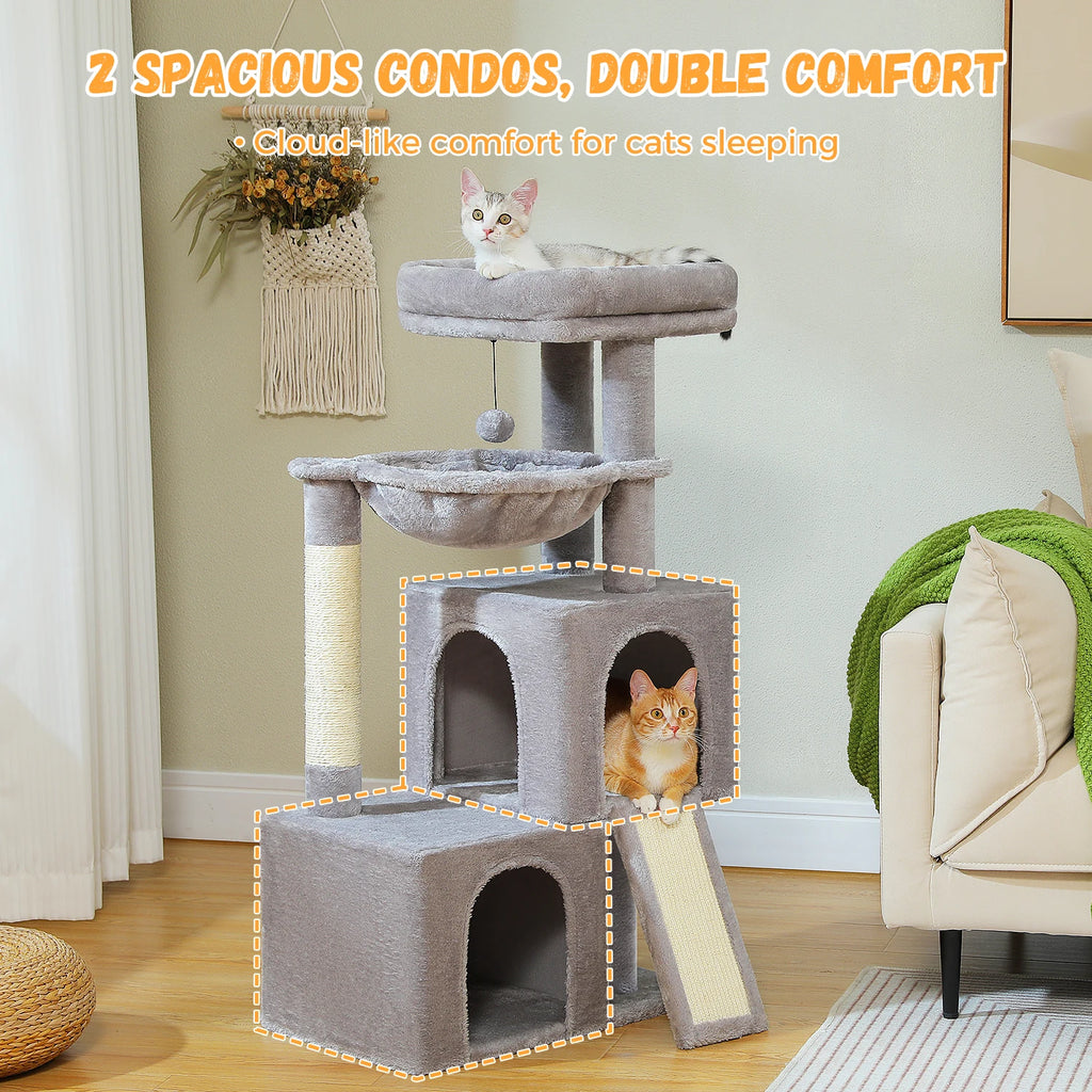 Spacious Cat Tower; Natural Sisal Scratching Posts