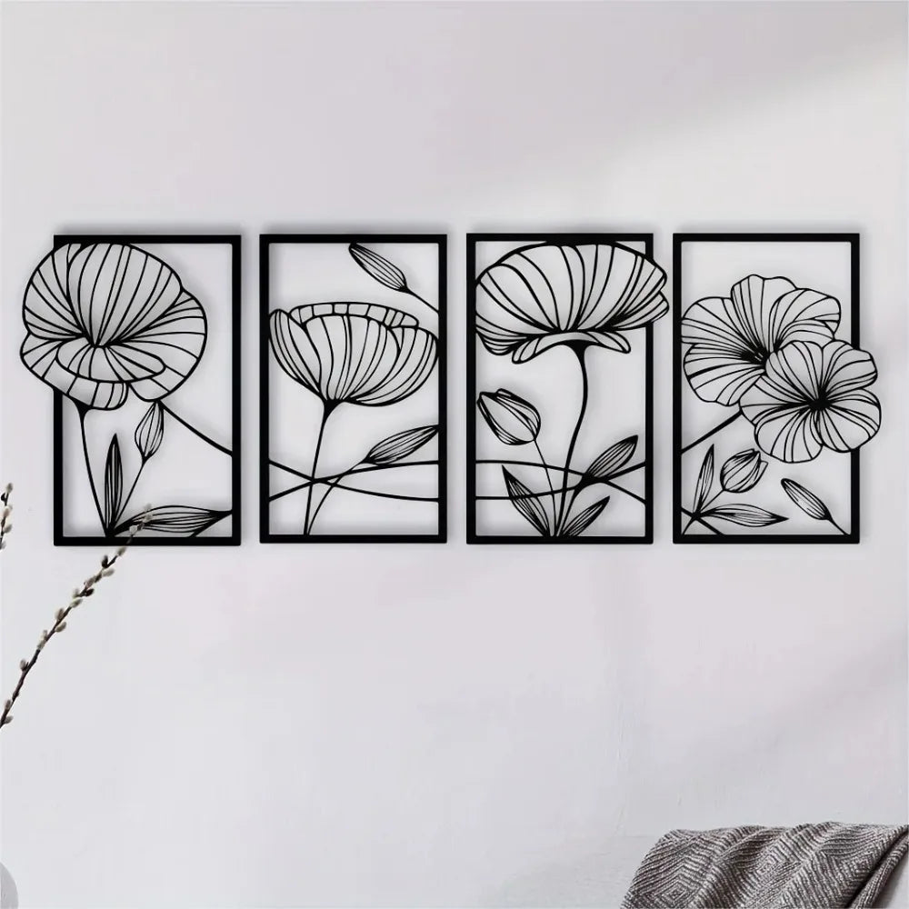 4-Piece Minimalist Metal Lotus Flower Wall Decor