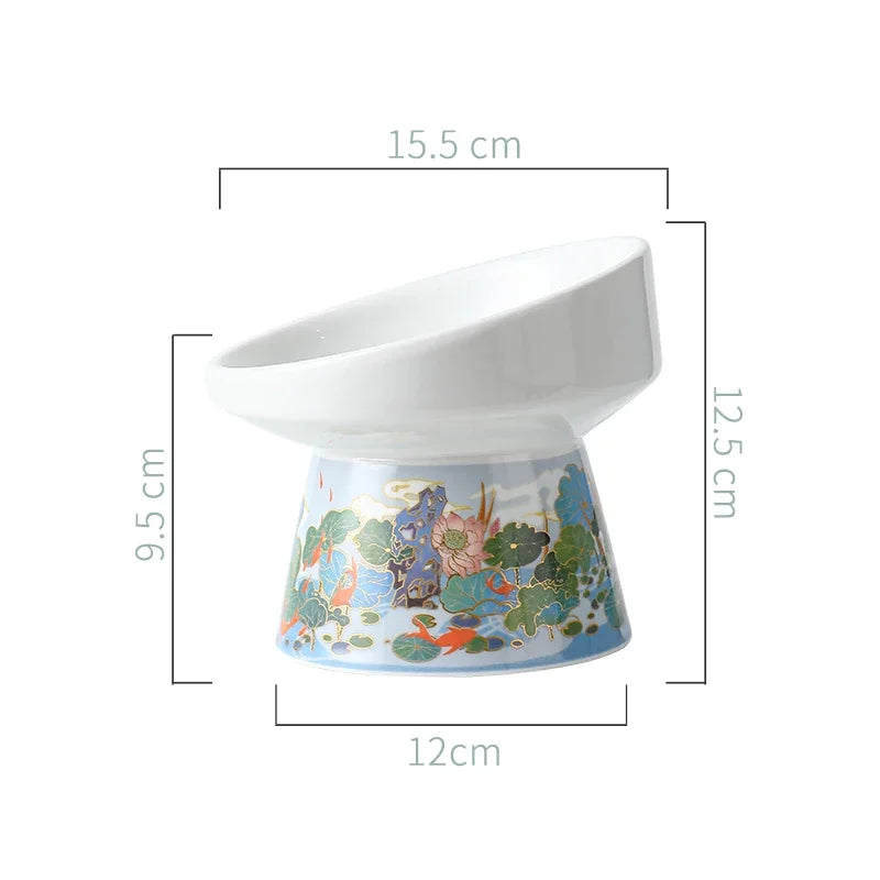 Chinese Style Elevated Ceramic Cat Water/Food Bowl