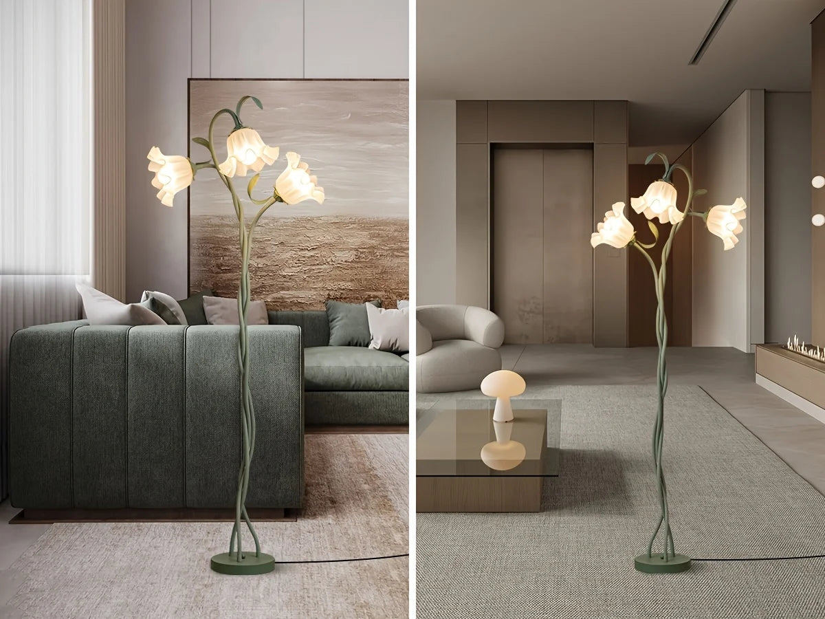 Art Deco Floral Floor Lamp, Flexible Arm