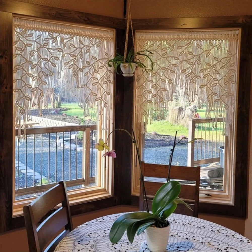 Handmade Macrame Leaf Pattern Window Tapestry