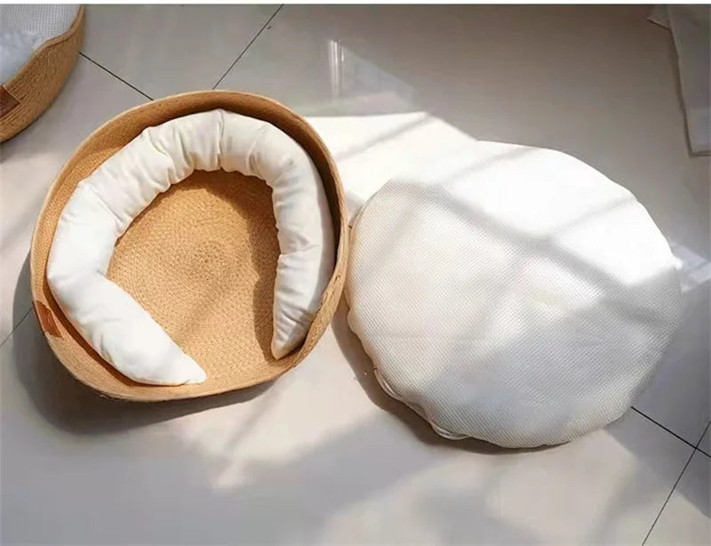 Bamboo Weaving Cozy Nest Basket; Removable Cushion