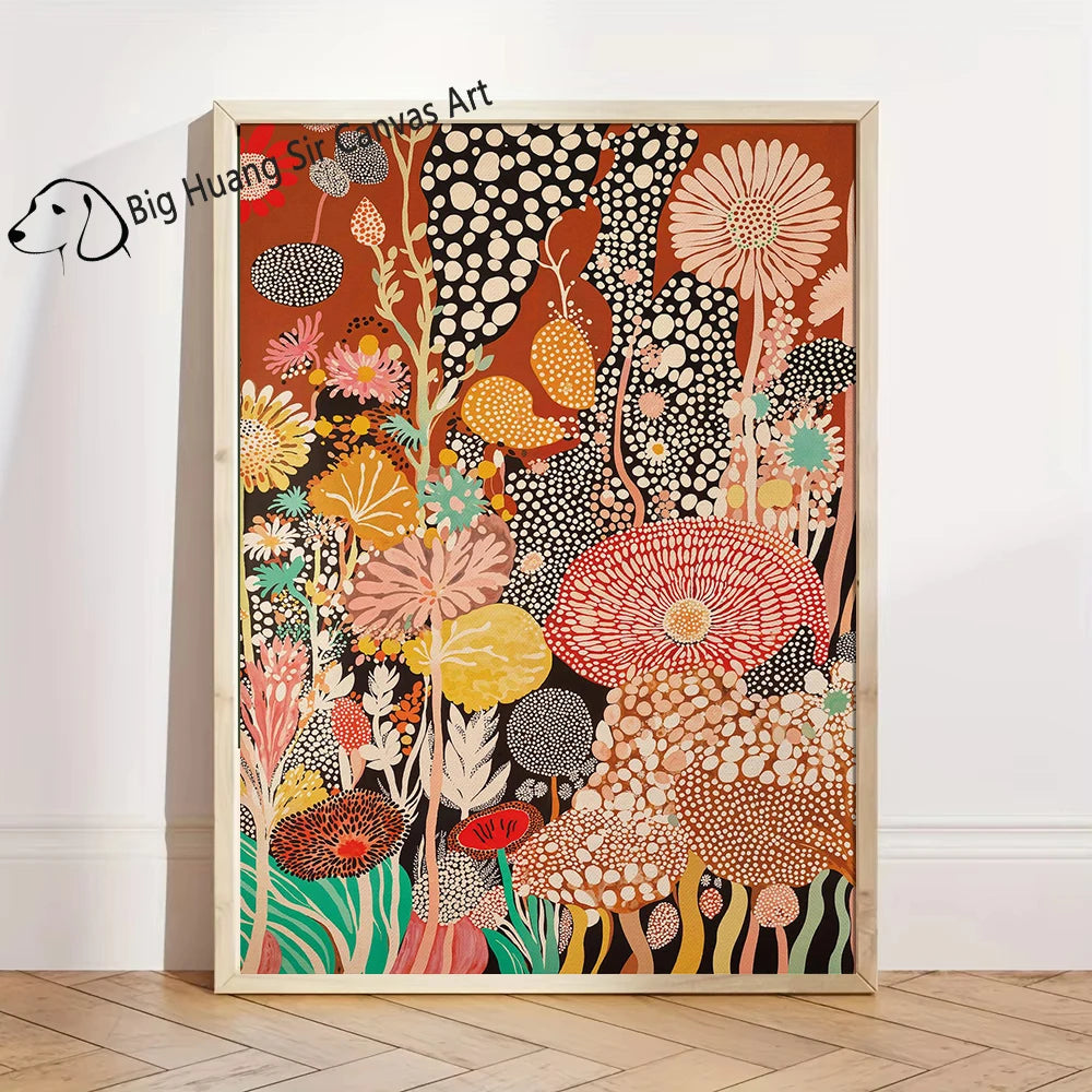 Yayoi Kusama Inspired Botanical Retro Artwork Prints