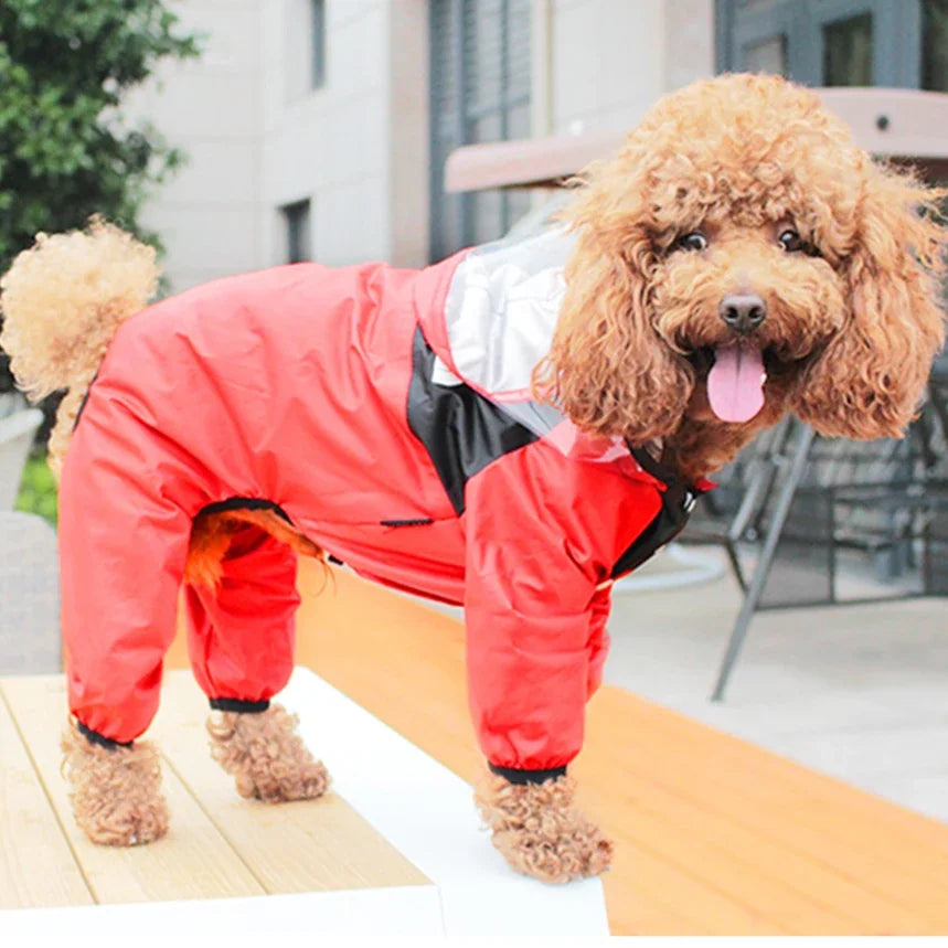 Dog Raincoat Jumpsuit, Transparent Hood, Waterproof