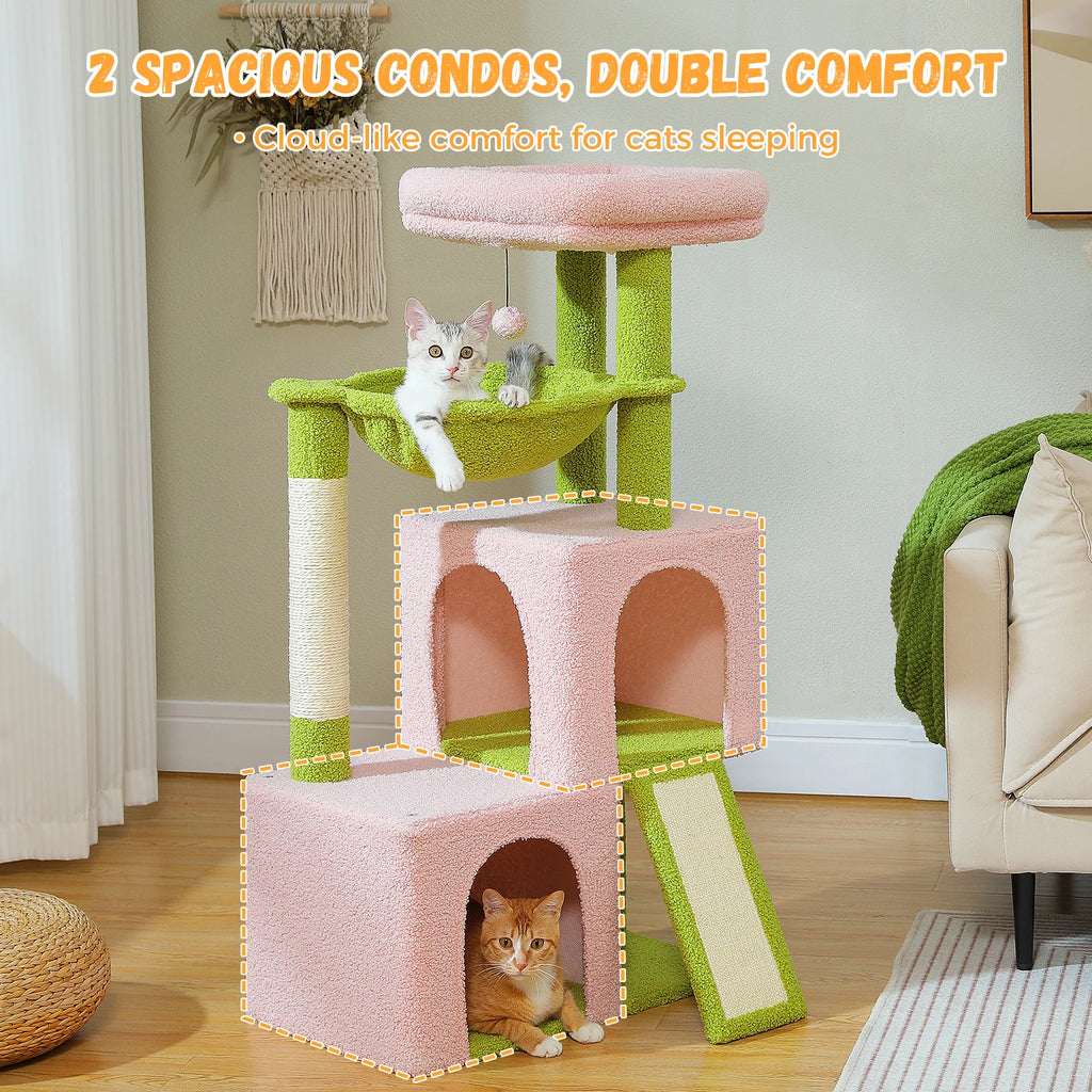 Spacious Cat Tower; Natural Sisal Scratching Posts