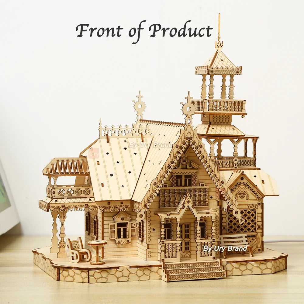 3D Wooden Puzzle Villa House with Light Assembly