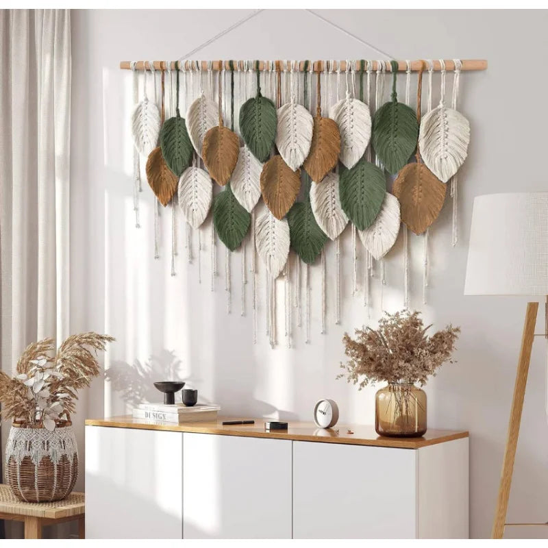 Handmade Boho Cotton Leaf Macrame Wall Art