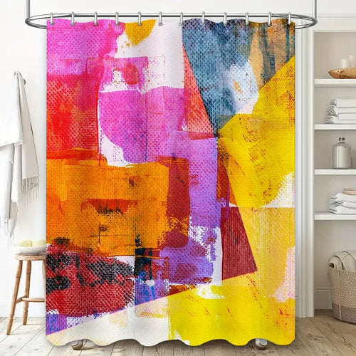 Abstract Shower Curtain; Vivid Multicolored Bath Decor