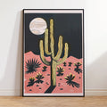 Modern Desert Night Moon Giant Cactus Print