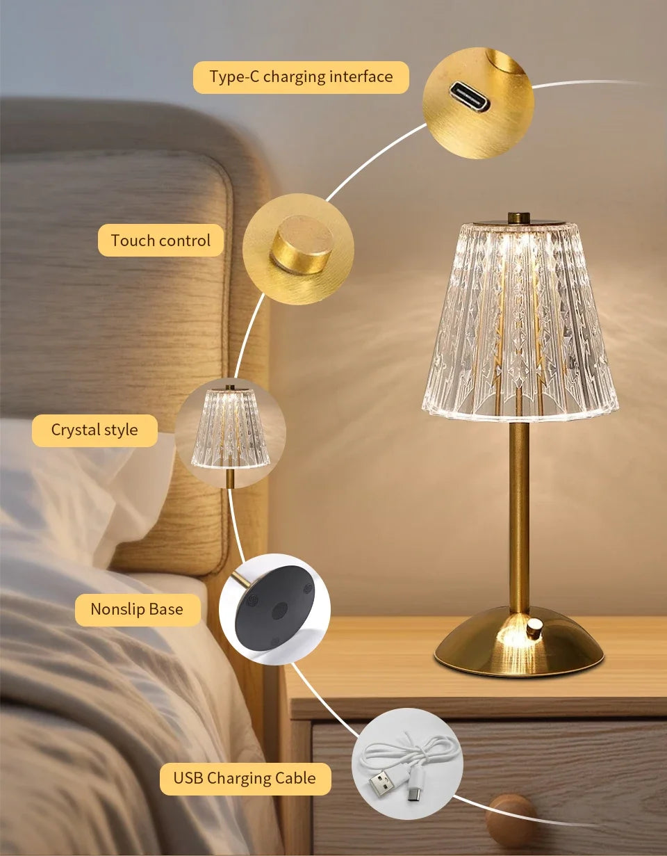 LED Table Lamp, Touch Sensor, Wireless; 4 Styles