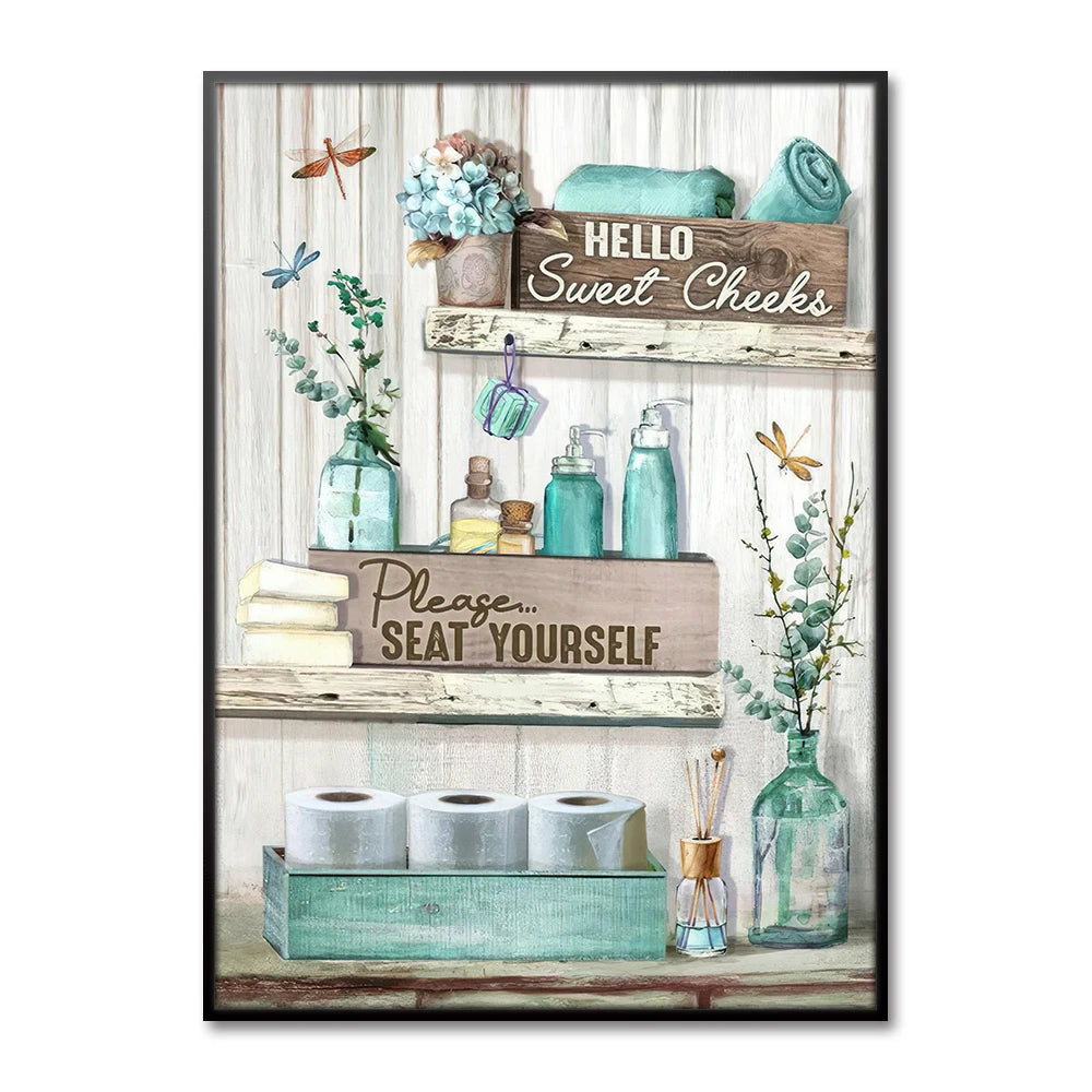 Bathroom Canvas Art Poster Cartoon Sweet Cheeks