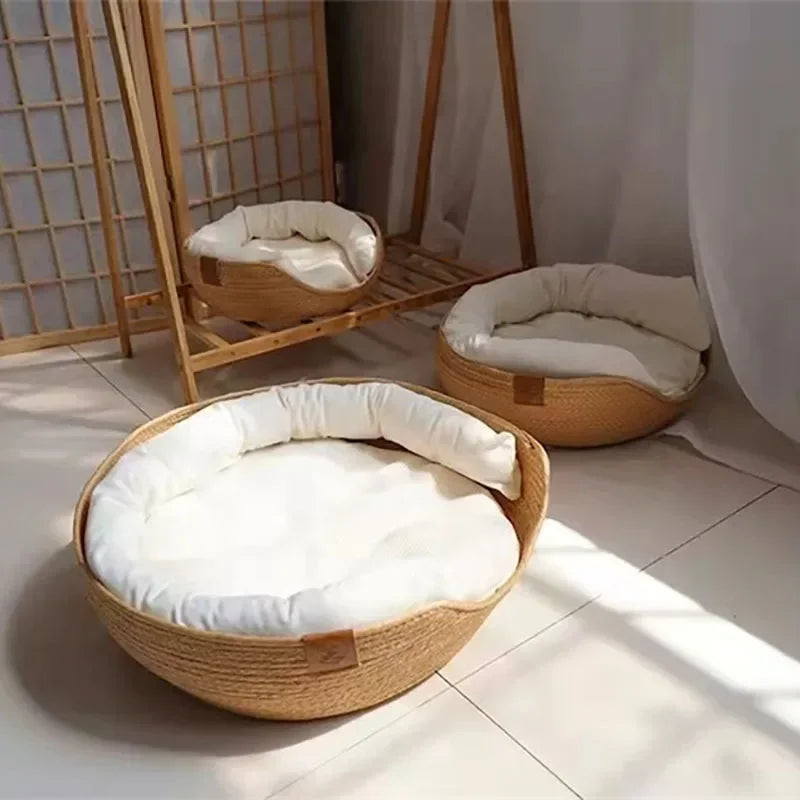 Bamboo Weaving Cozy Nest Basket; Removable Cushion