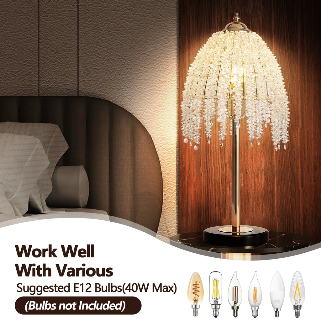 Crystal Table Lamp, Waterfall Design. Crystal Bead String Shade.