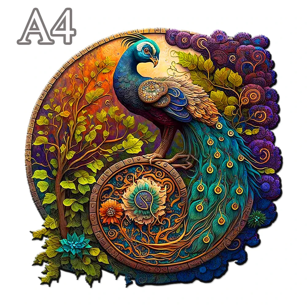 Adult Animal Wooden Puzzles Round Peacock