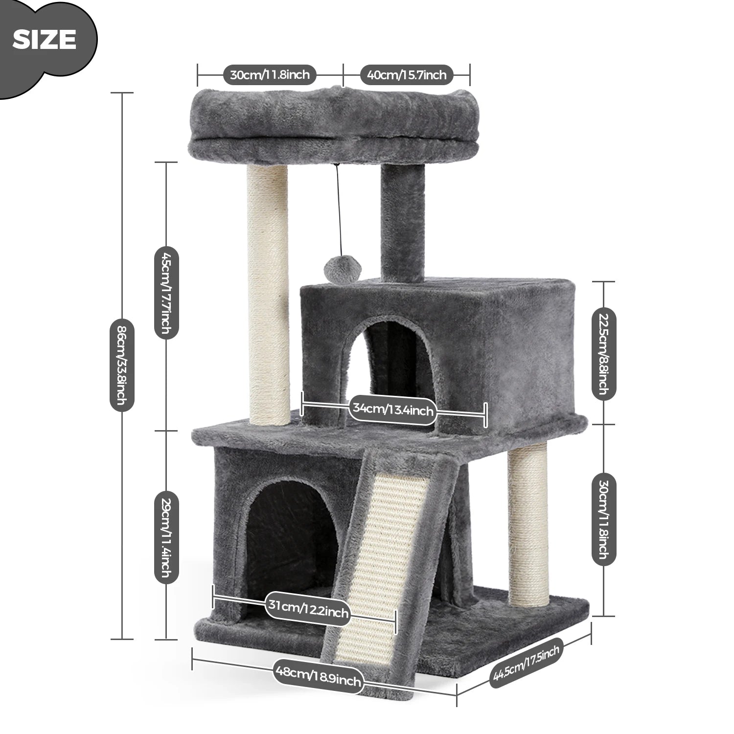 Spacious Cat Tower; Natural Sisal Scratching Posts