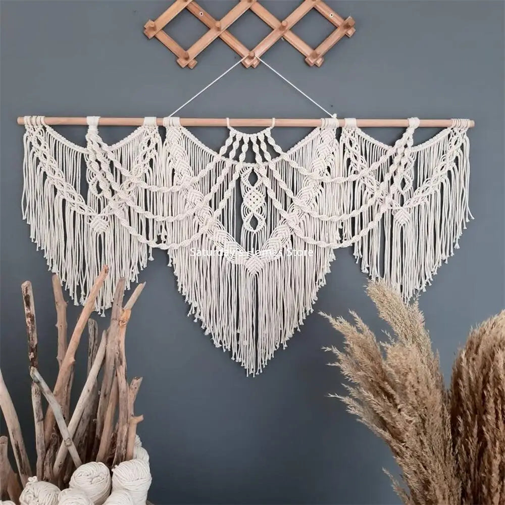 Handwoven Macrame Wall Hanging; Chic Bohemian Tapestry