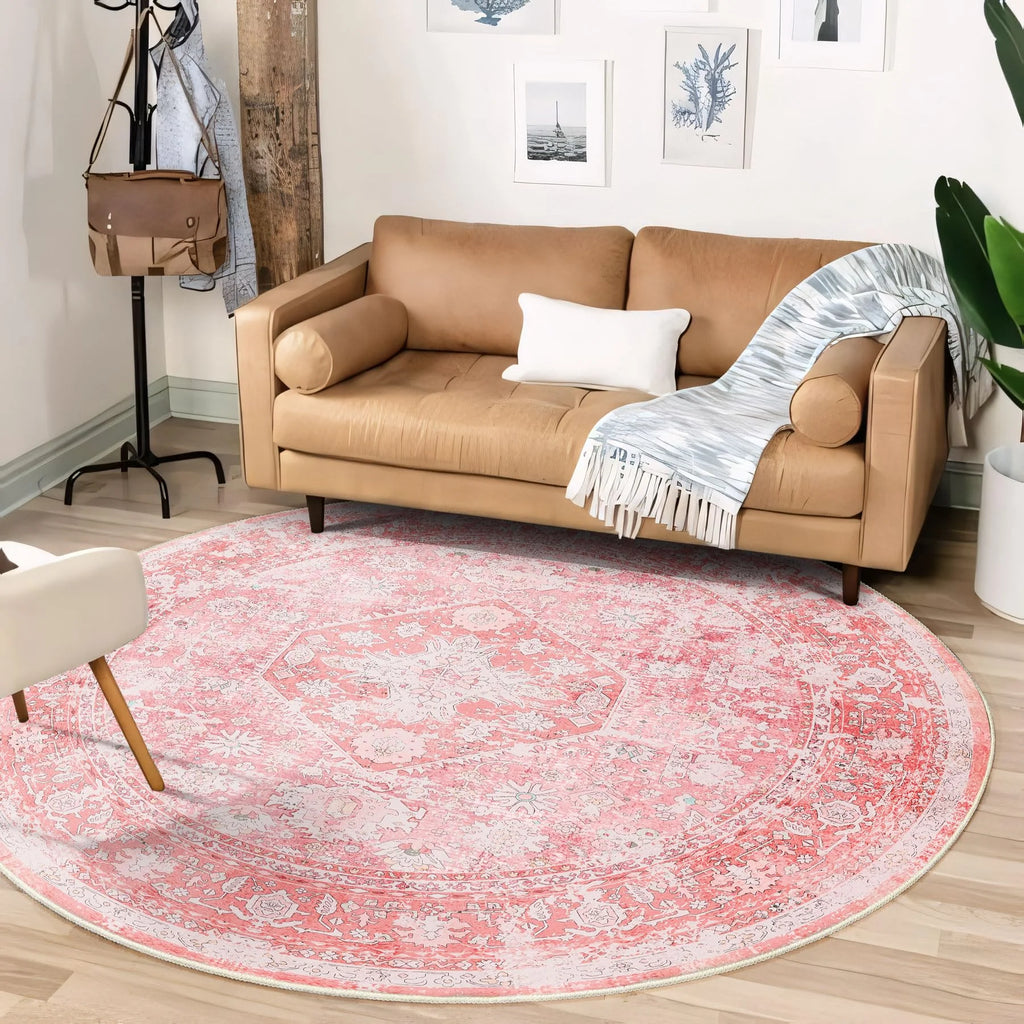 Boho Circle Area Rug, Washable, Non-Slip, 5 Sizes
