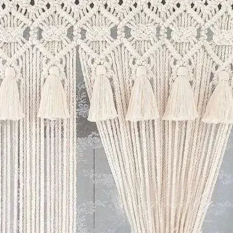 Handwoven Cotton Tapestry Room Partition; Tasseled Curtain