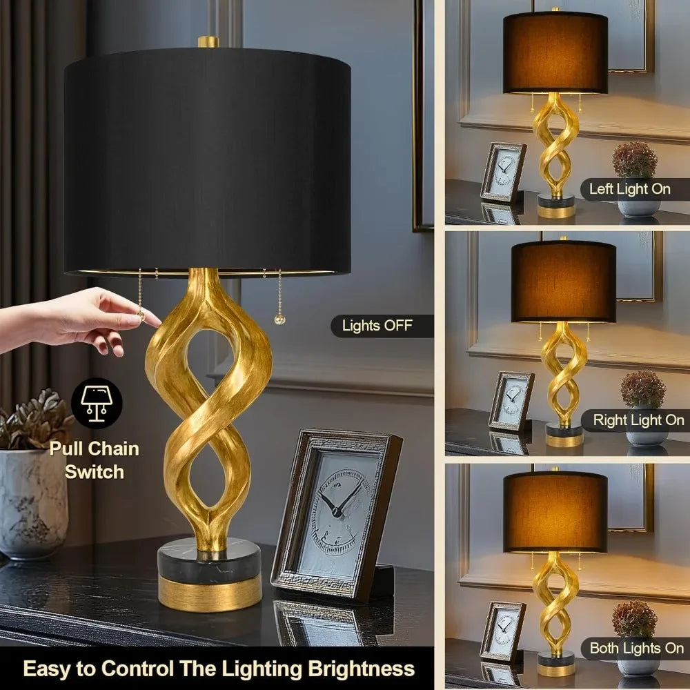 Sculptural 26" Lamps, Antique Gold Finish, Set of 2