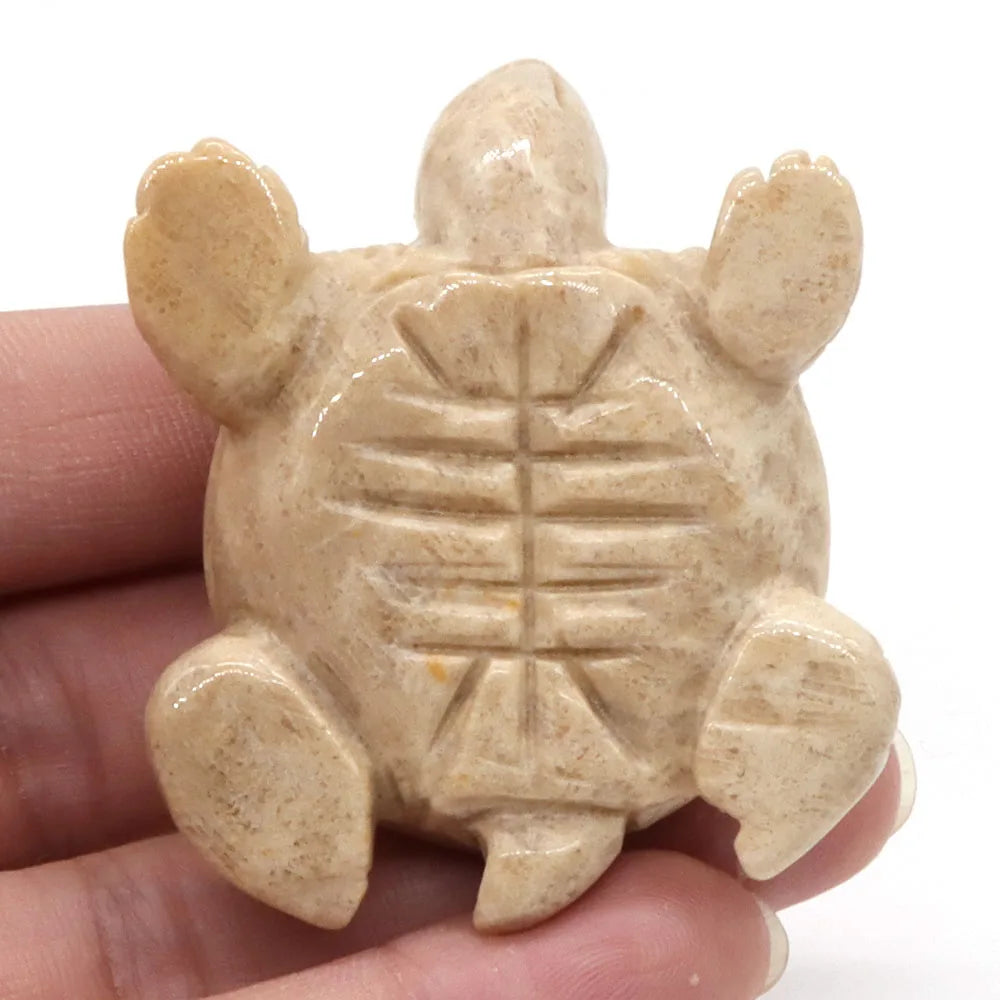 2.3" Sea Turtle Statue Natural Stone Coral Jade Carved Reiki Healing Crystal Animal Figurine Feng Shui Crafts Home Decoration