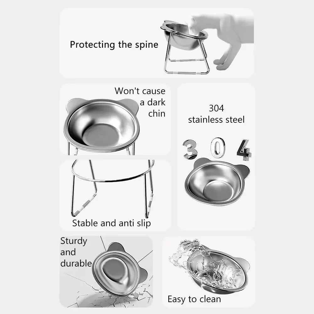 Stainless Steel Cat Bowl; 15° Elevated Design