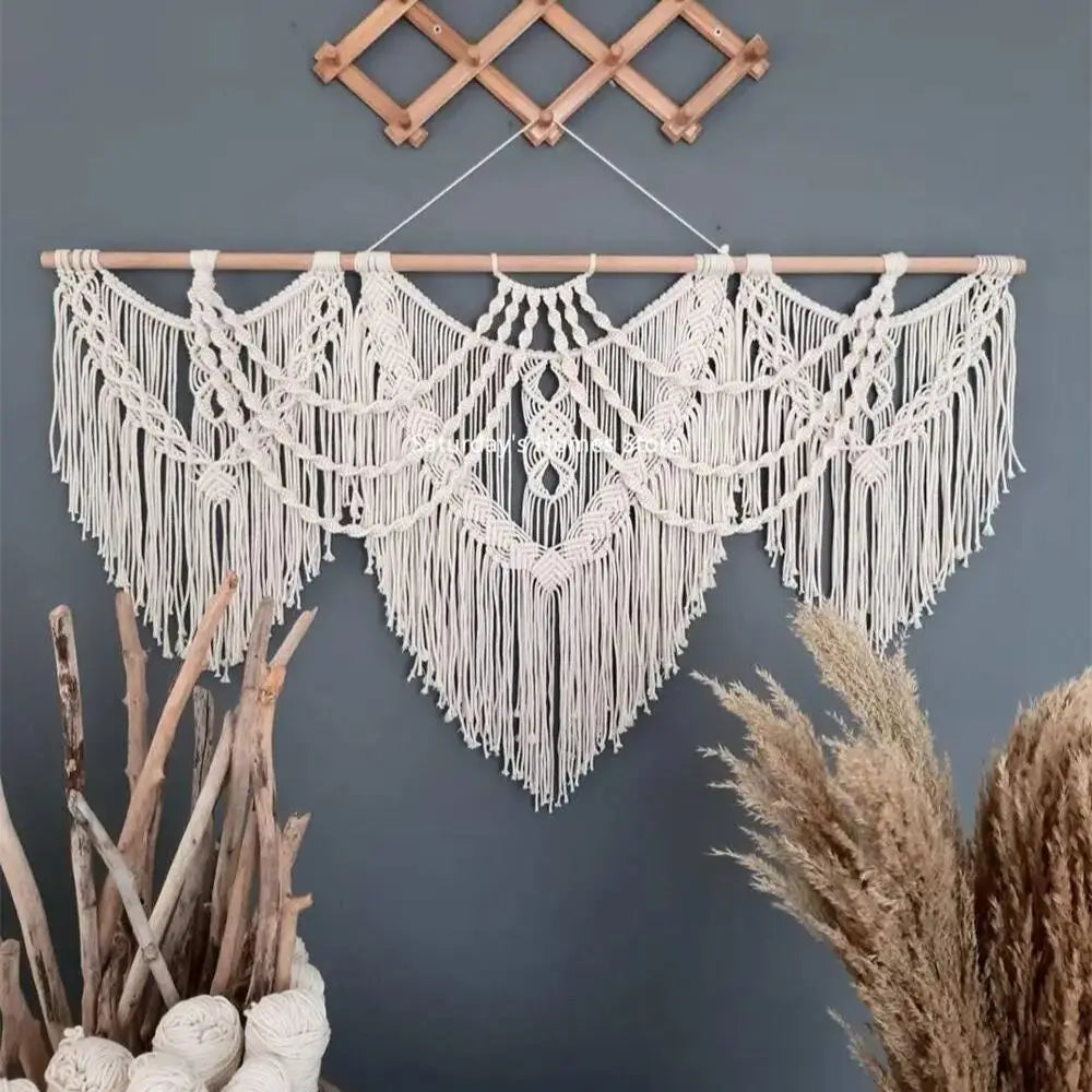 Handwoven Macrame Wall Hanging; Chic Bohemian Tapestry