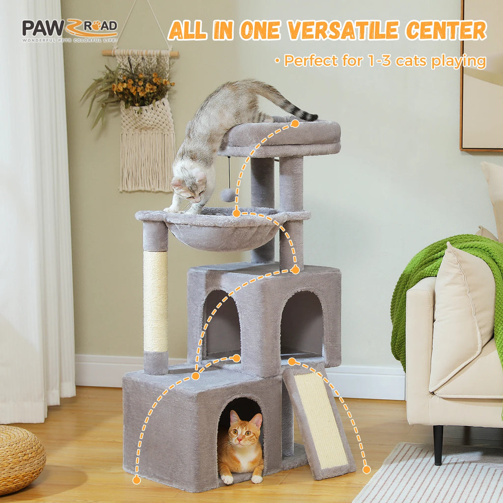 Spacious Cat Tower; Natural Sisal Scratching Posts