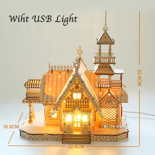 3D Wooden Puzzle Villa House with Light Assembly