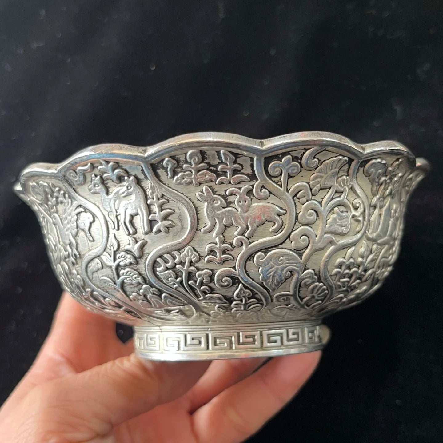 Tibetan Silver Lace Embossed Bowl
