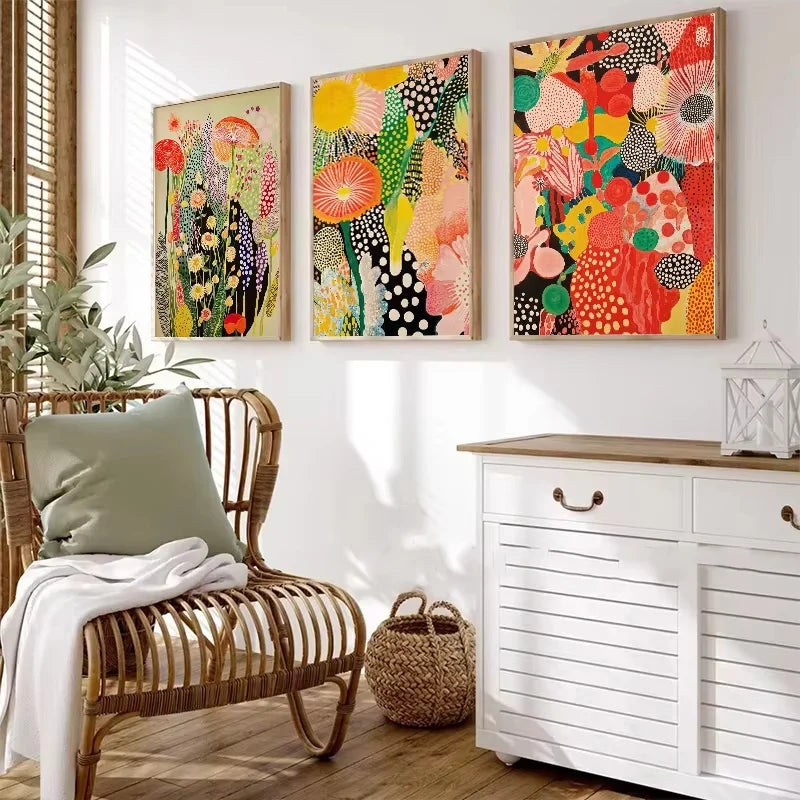 Yayoi Kusama Inspired Botanical Retro Artwork Prints