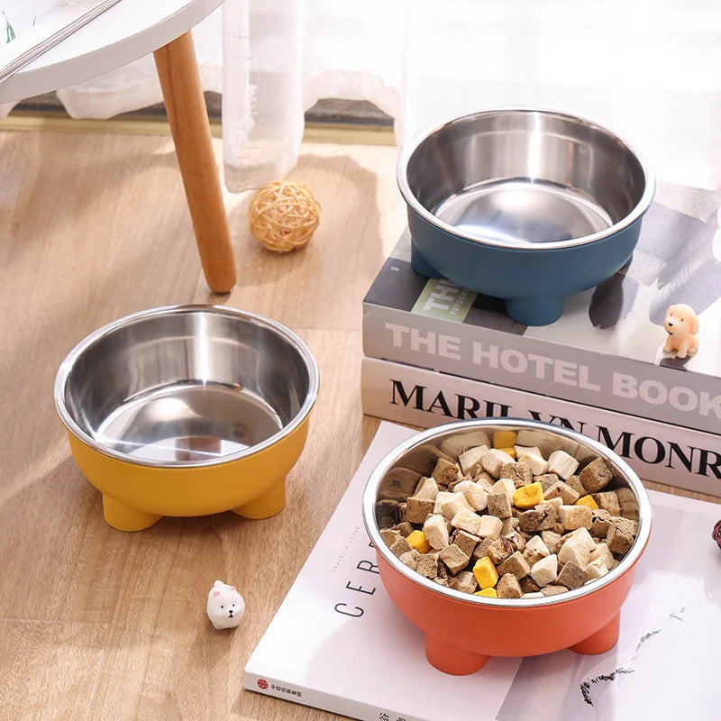 Colored Four-Legged Pet Bowl, Stainless Steel