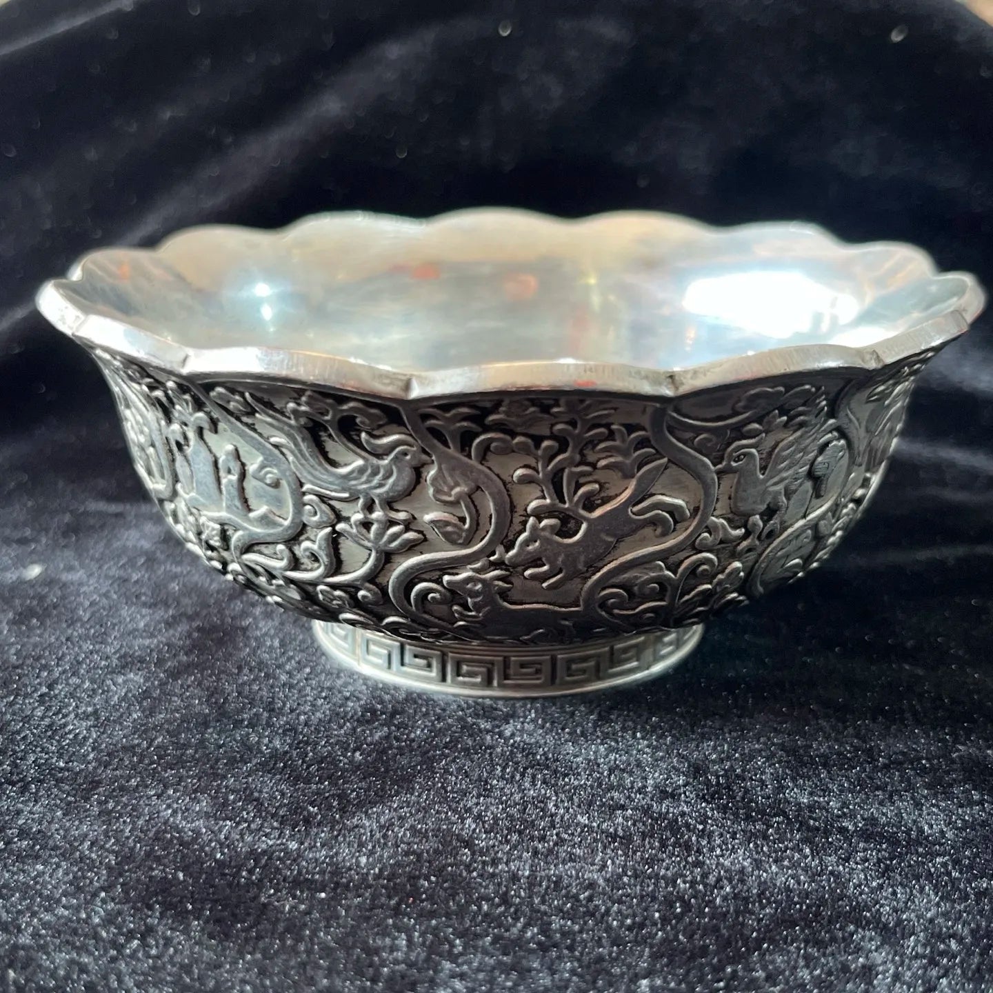 Tibetan Silver Lace Bowl embossed flower/Animals pattern