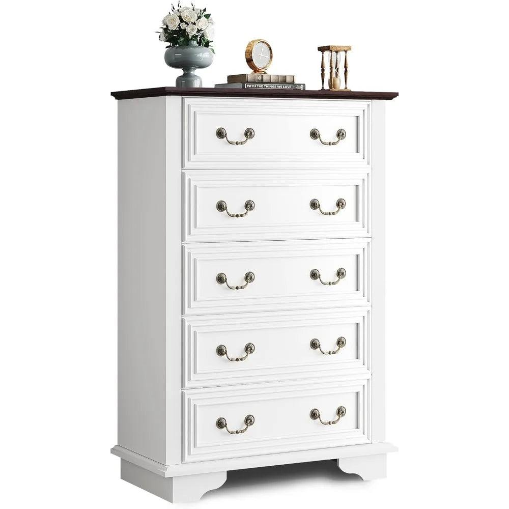 5-Drawer Wood Chest with Roman Metal Drawer Pulls