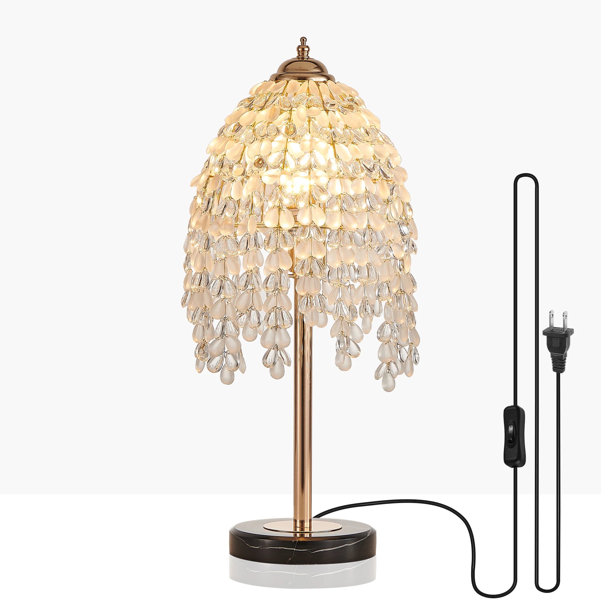 Crystal Table Lamp, Waterfall Design. Crystal Bead String Shade.
