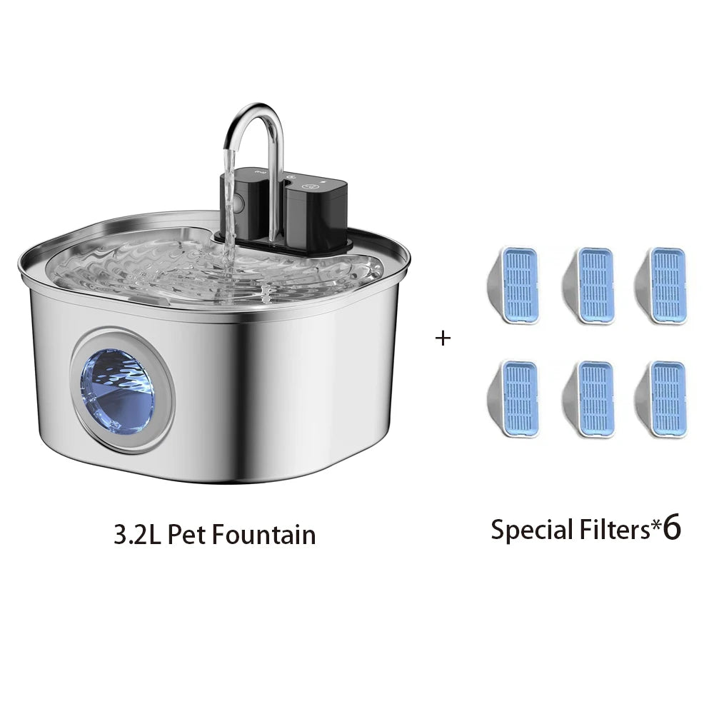 3.2L Stainless Steel Wireless Cat Water Fountain