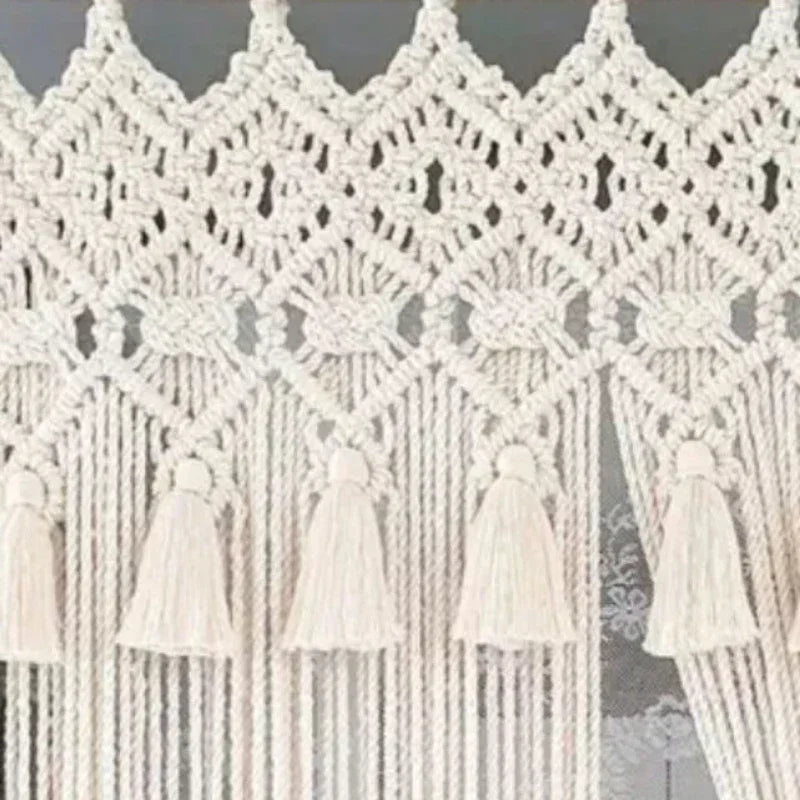 Handwoven Cotton Tapestry Room Partition; Tasseled Curtain