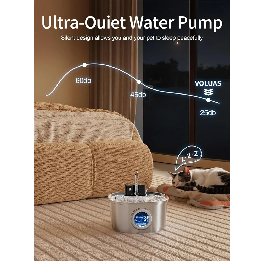 3.2L Stainless Steel Wireless Cat Water Fountain