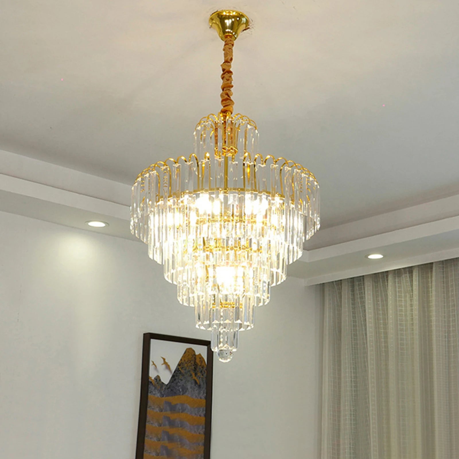 Luxury LED Crystal Chandelier, with Gold Accents